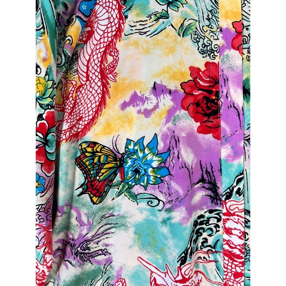 Vintage Natori Kimono Caftan Womens Medium Asian Graphic Floor Length Mumu* - Picture 9 of 10